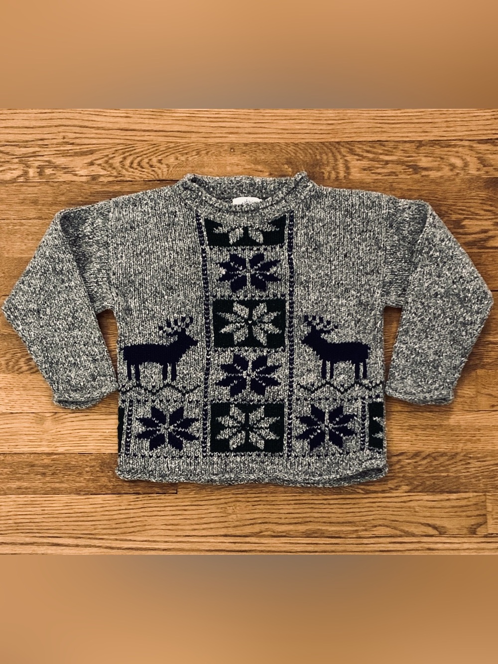 Vintage KITESTRINGS Boys Size 5/6 Dark Gray Winter Holiday Snowflake Sweater
